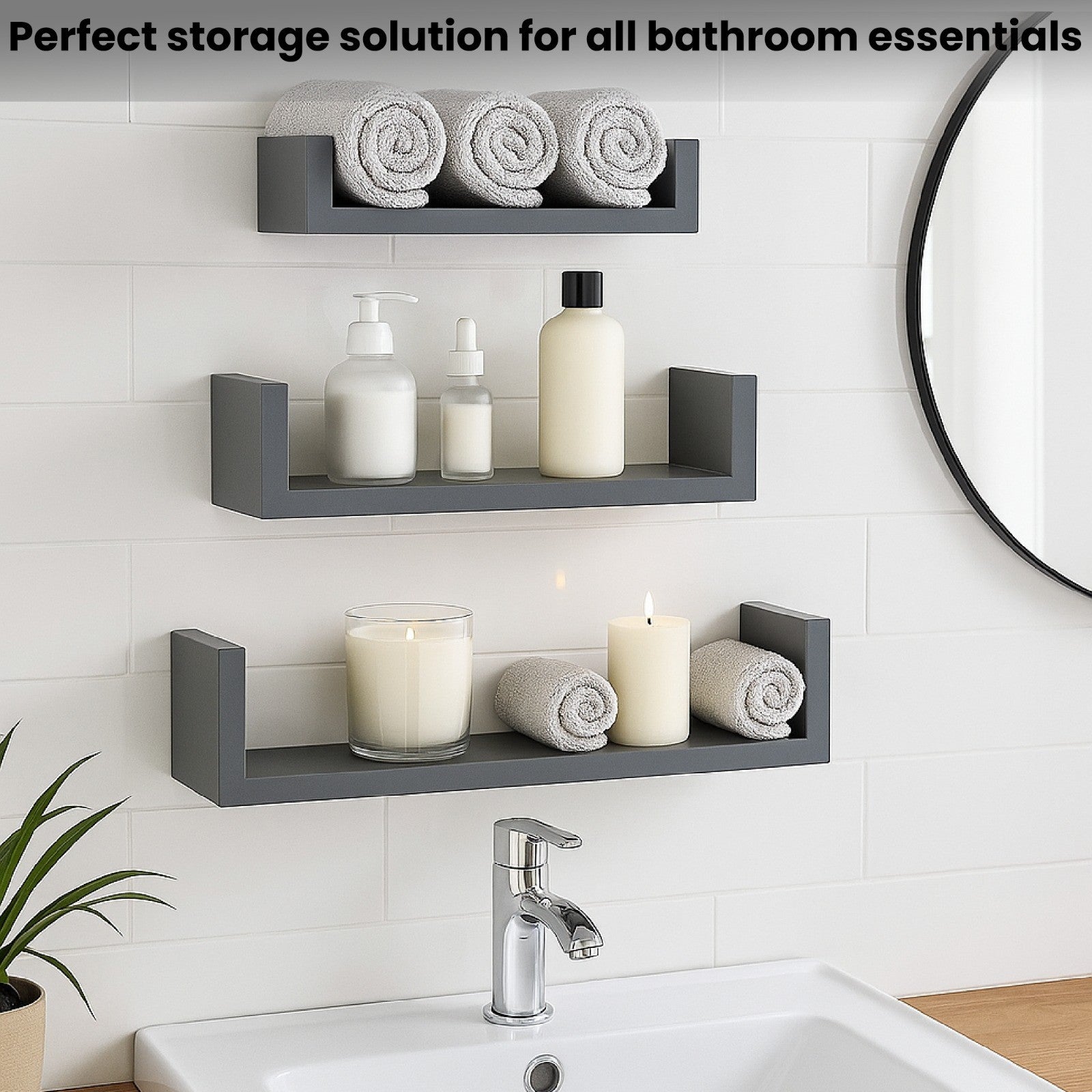 U Shaped Floating Shelve Wall Shelf Mounted Display Set Of3 Wooden Storage Shelf