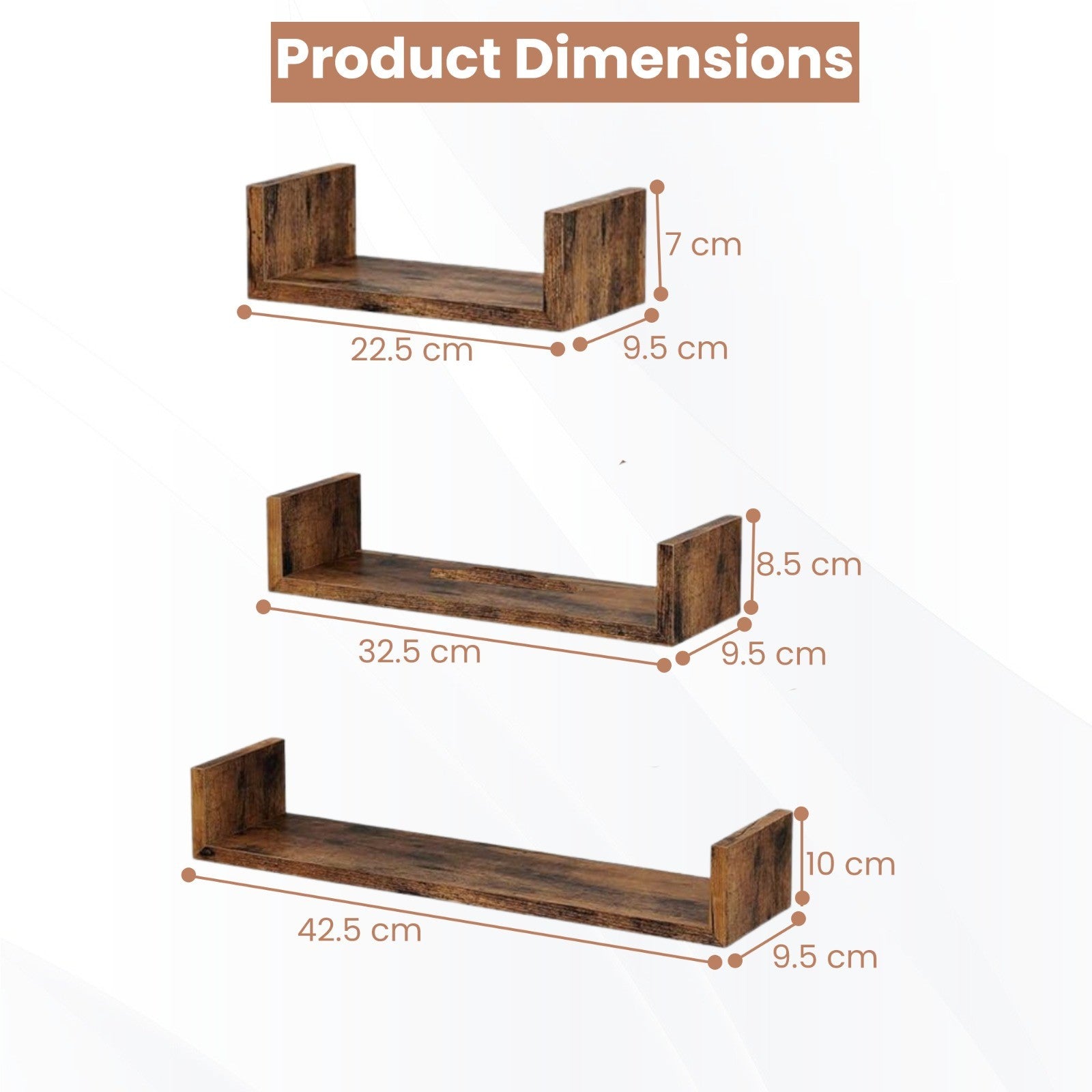 U Shaped Floating Shelve Wall Shelf Mounted Display Set Of3 Wooden Storage Shelf