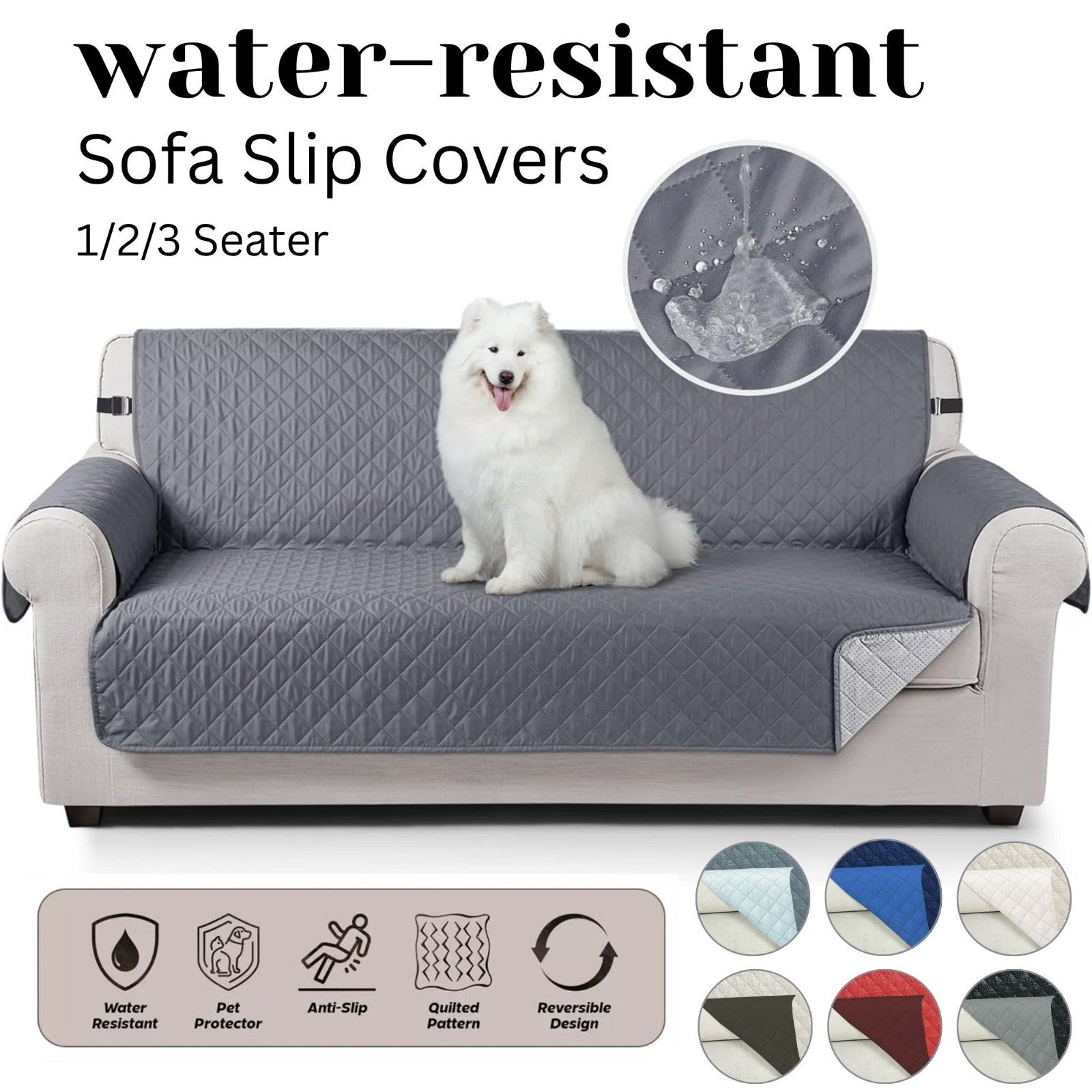 Non Slip Sofa Quilted Slip Covers Water Resistant Pet Protectors 1/2/3 Seater UK