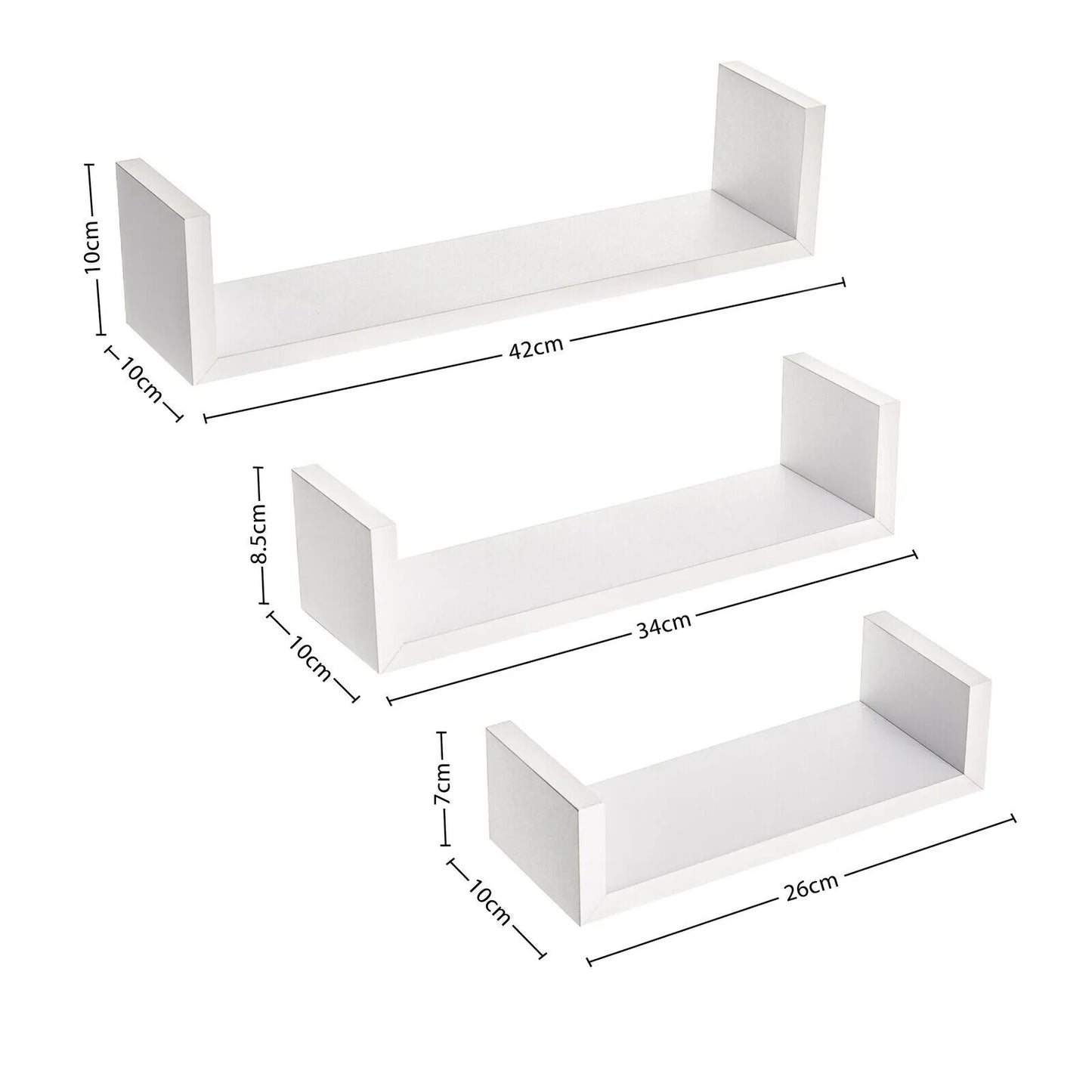 U Shaped Floating Shelve Wall Shelf Mounted Display Set Of3 Wooden Storage Shelf