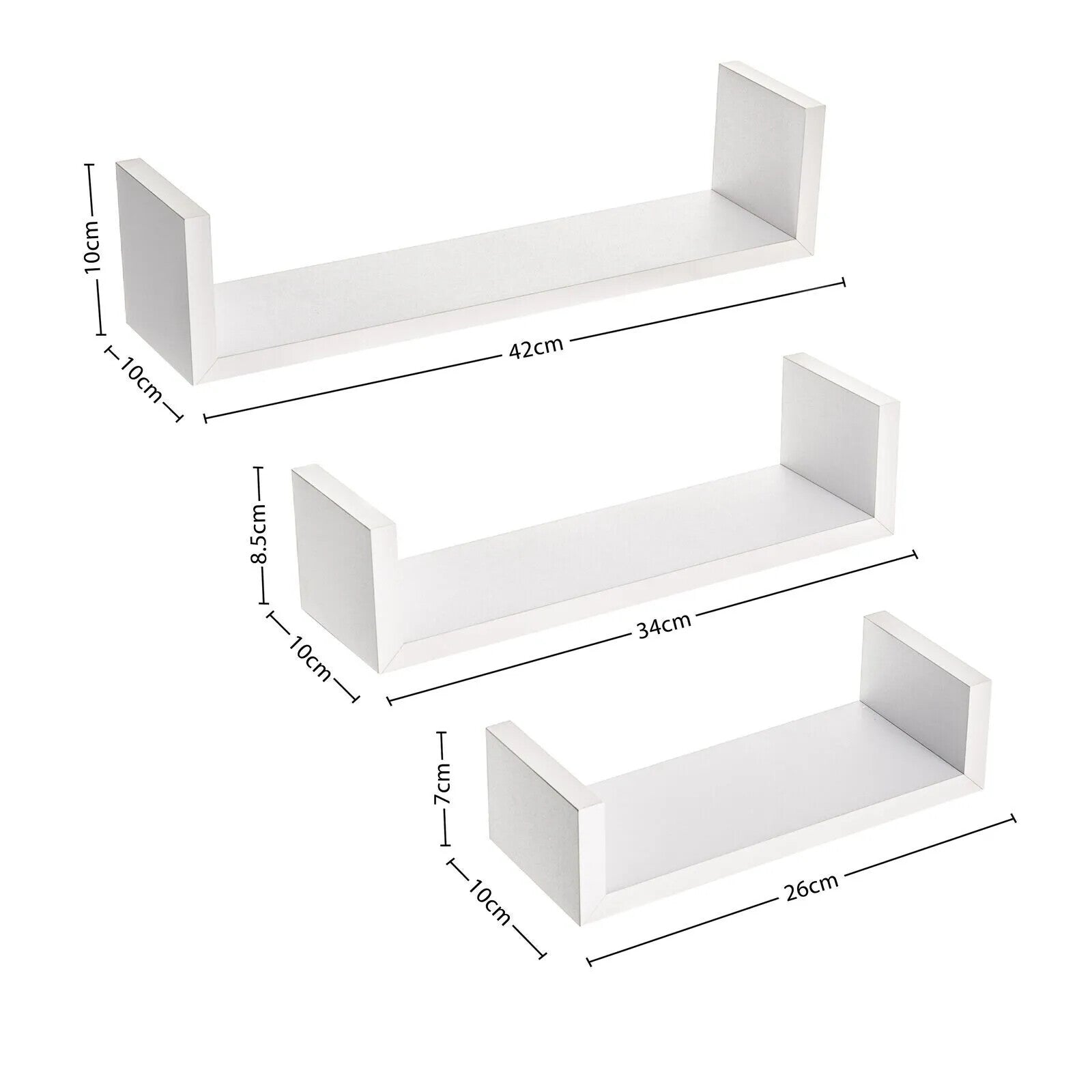 U Shaped Floating Shelve Wall Shelf Mounted Display Set Of3 Wooden Storage Shelf