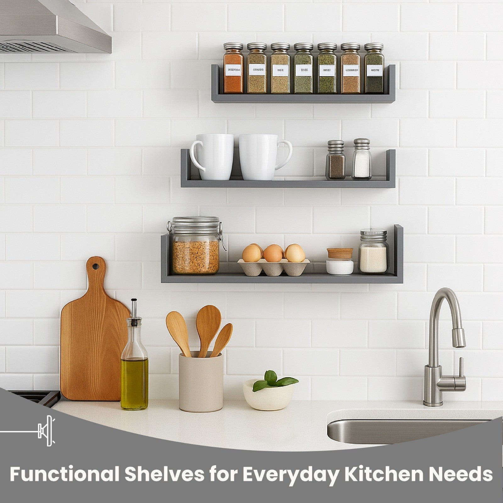 U Shaped Floating Shelve Wall Shelf Mounted Display Set Of3 Wooden Storage Shelf