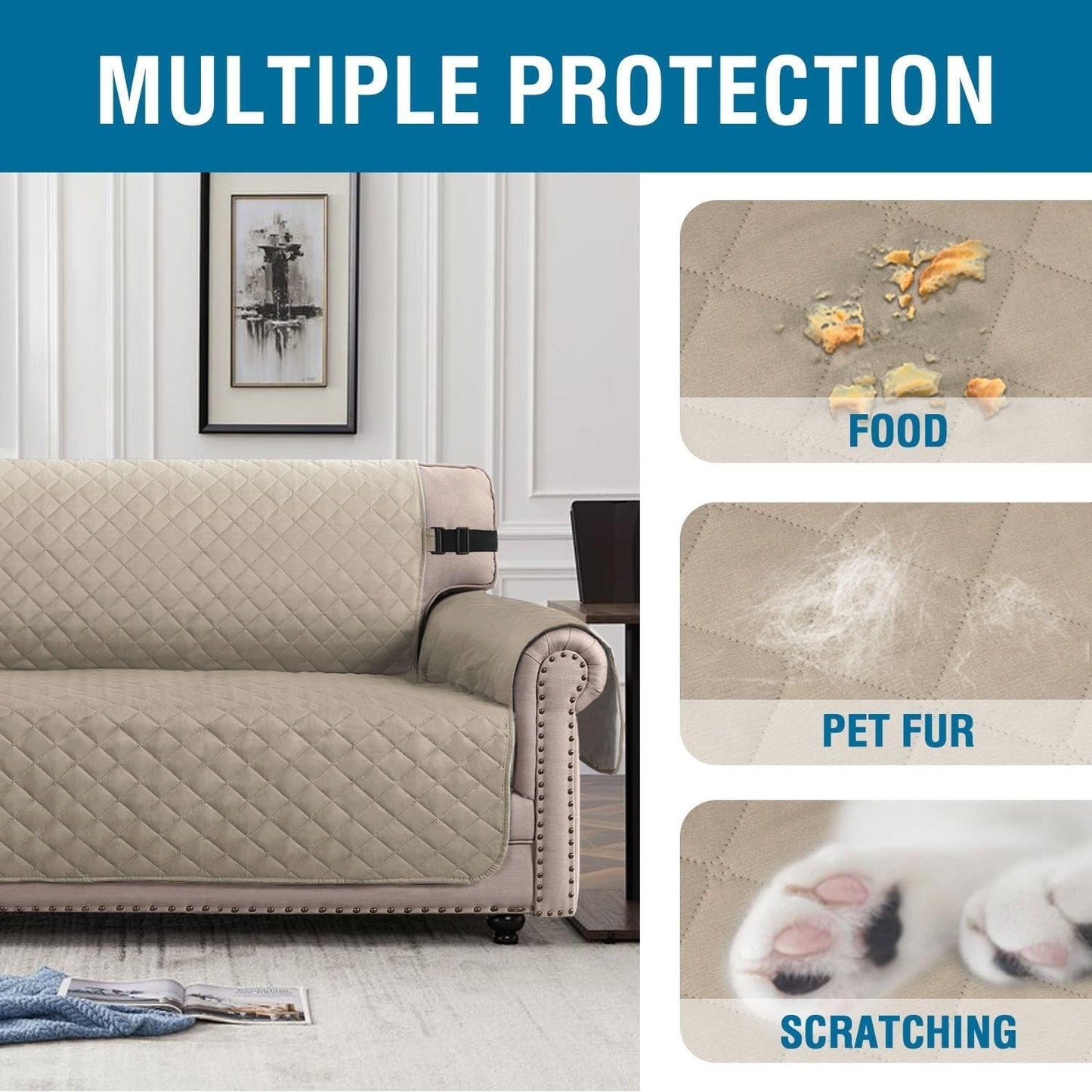 Non Slip Sofa Quilted Slip Covers Water Resistant Pet Protectors 1/2/3 Seater UK