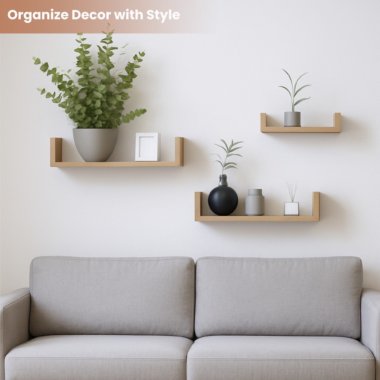 U Shaped Floating Shelve Wall Shelf Mounted Display Set Of3 Wooden Storage Shelf
