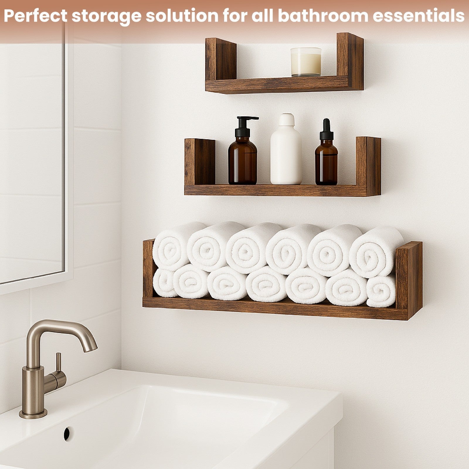 U Shaped Floating Shelve Wall Shelf Mounted Display Set Of3 Wooden Storage Shelf