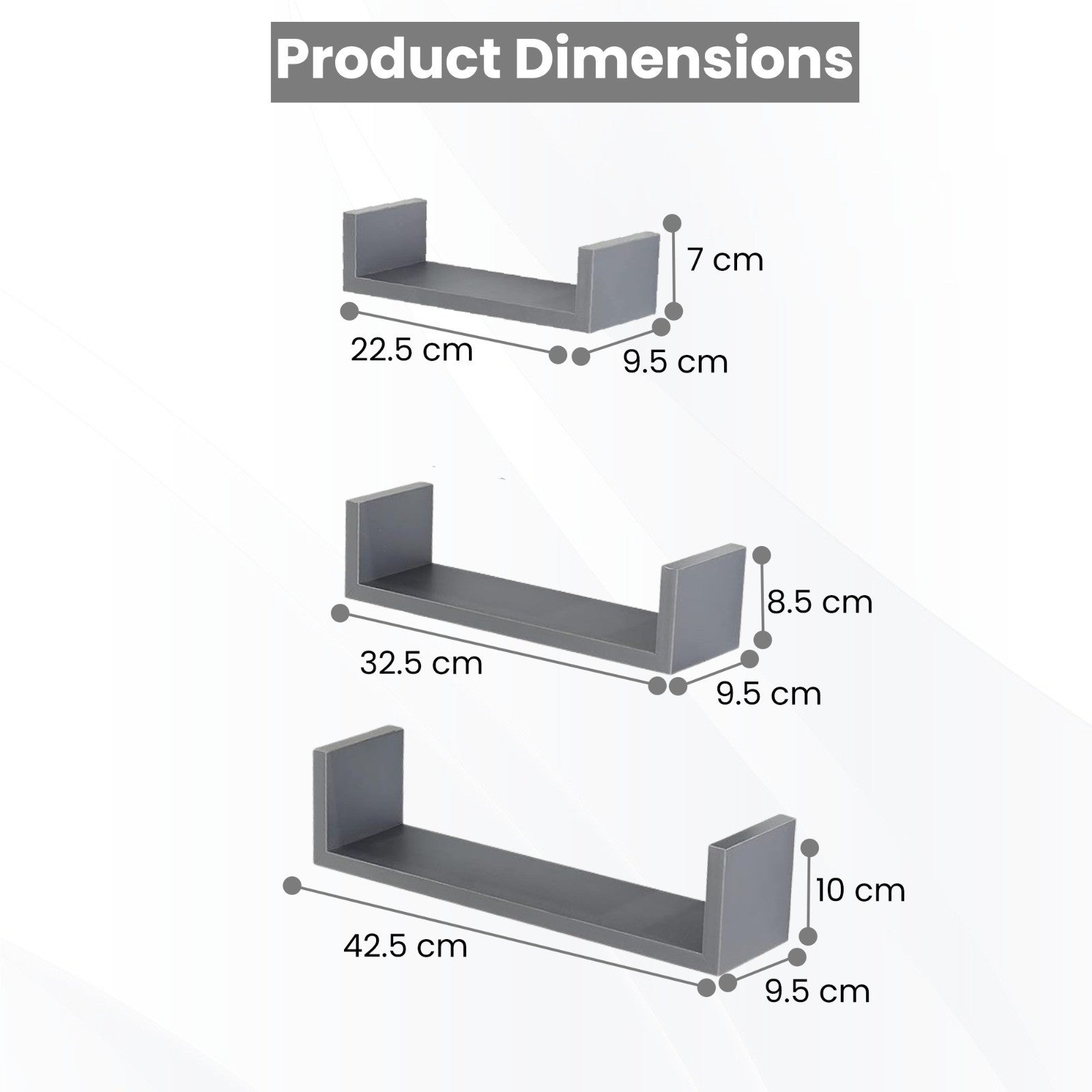 U Shaped Floating Shelve Wall Shelf Mounted Display Set Of3 Wooden Storage Shelf