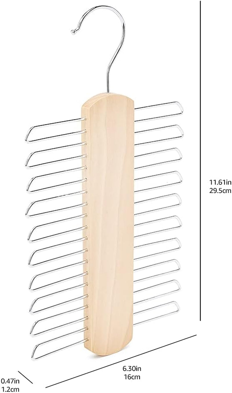 20 Bar Wooden Tie Hanger & Belt Rack, 2-Pack, 16 Cm, Natural