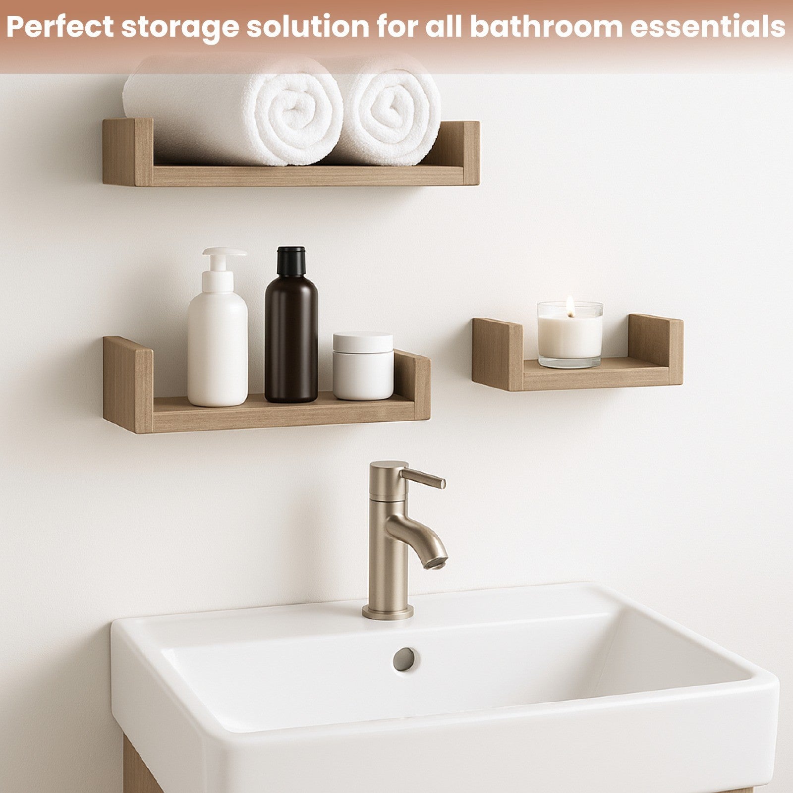 U Shaped Floating Shelve Wall Shelf Mounted Display Set Of3 Wooden Storage Shelf