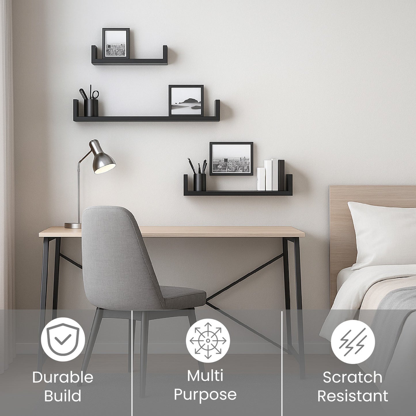 U Shaped Floating Shelve Wall Shelf Mounted Display Set Of3 Wooden Storage Shelf