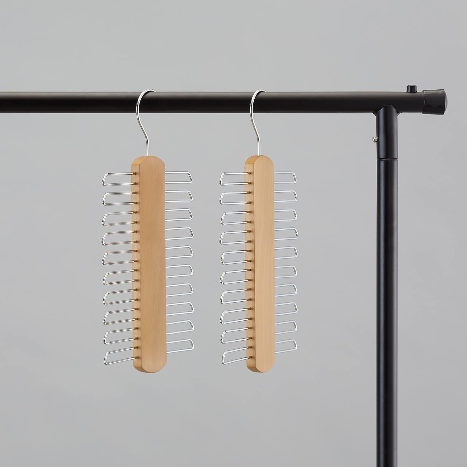 20 Bar Wooden Tie Hanger & Belt Rack, 2-Pack, 16 Cm, Natural