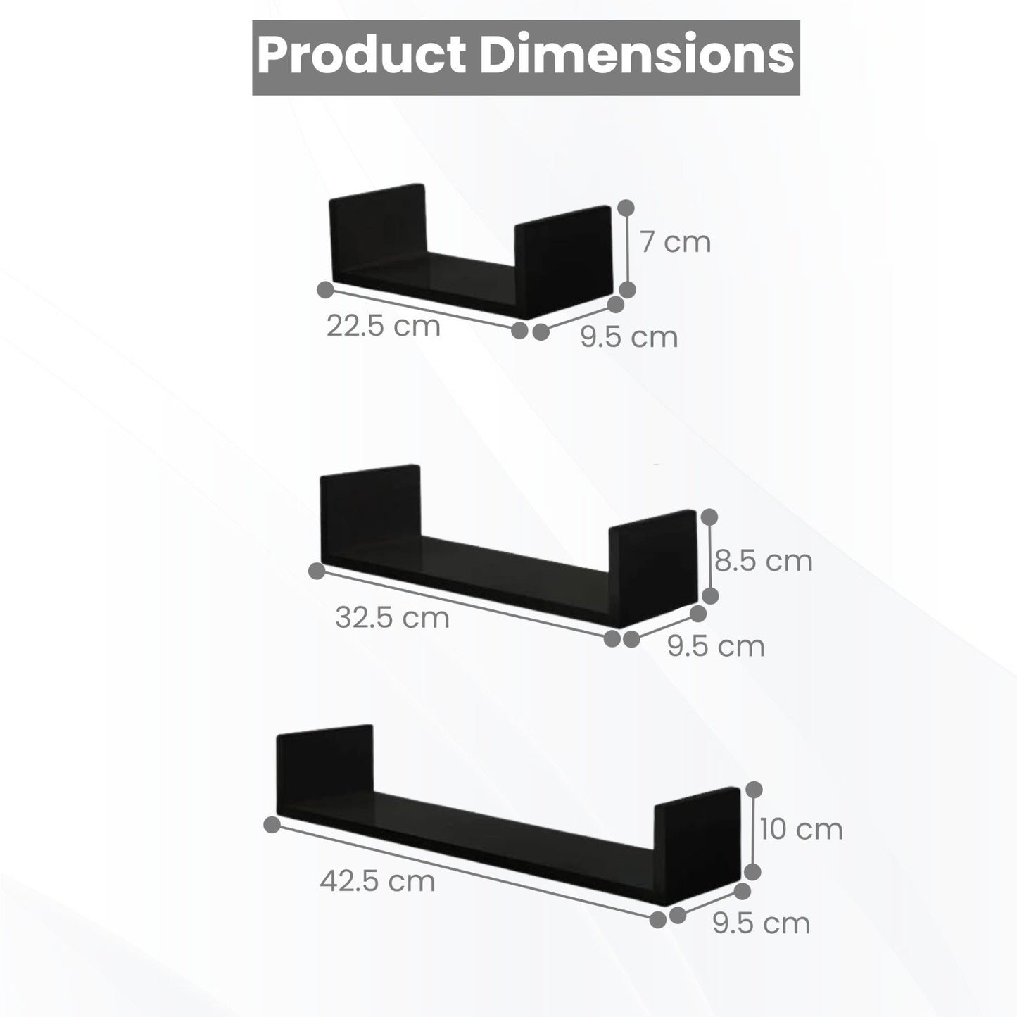 U Shaped Floating Shelve Wall Shelf Mounted Display Set Of3 Wooden Storage Shelf