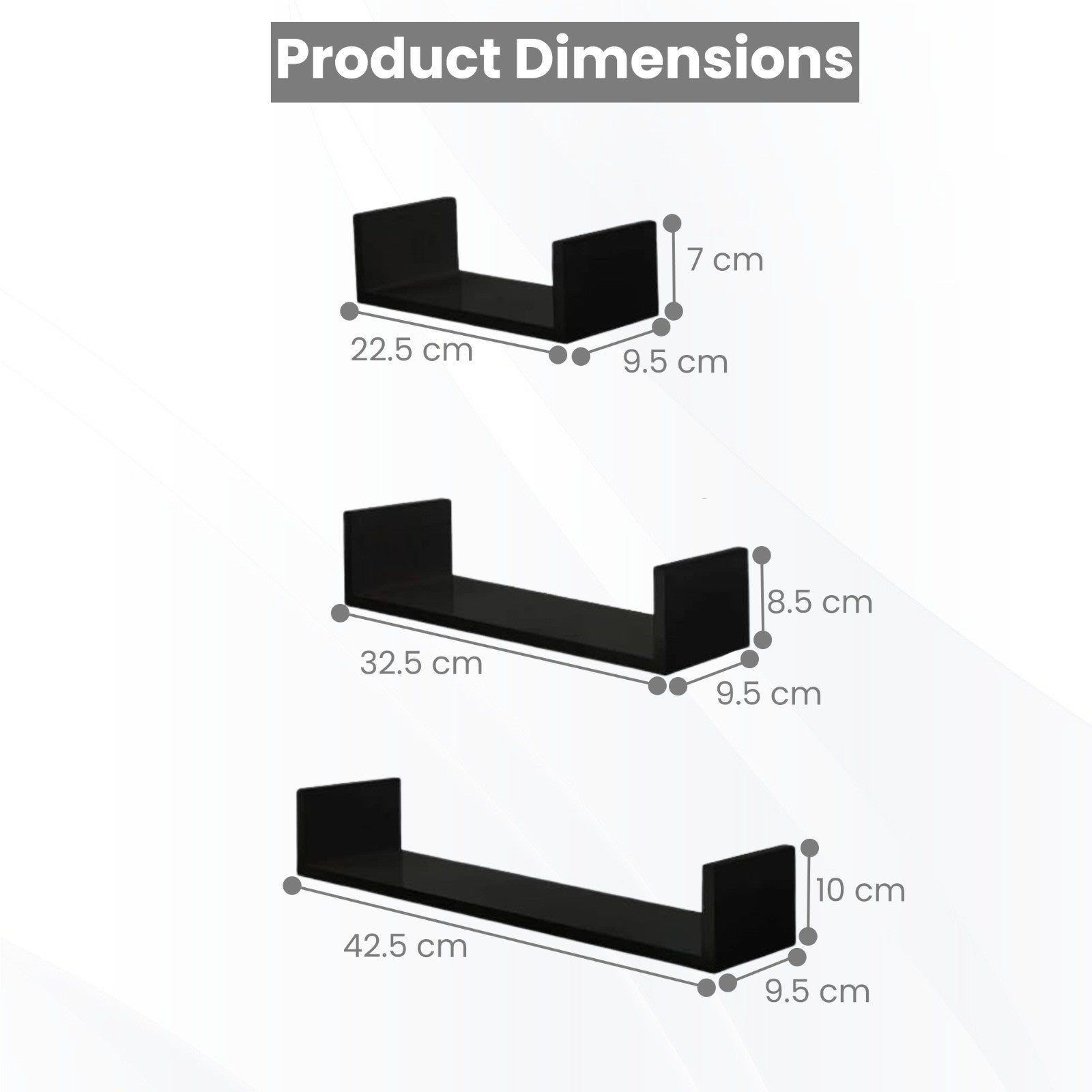 U Shaped Floating Shelve Wall Shelf Mounted Display Set Of3 Wooden Storage Shelf