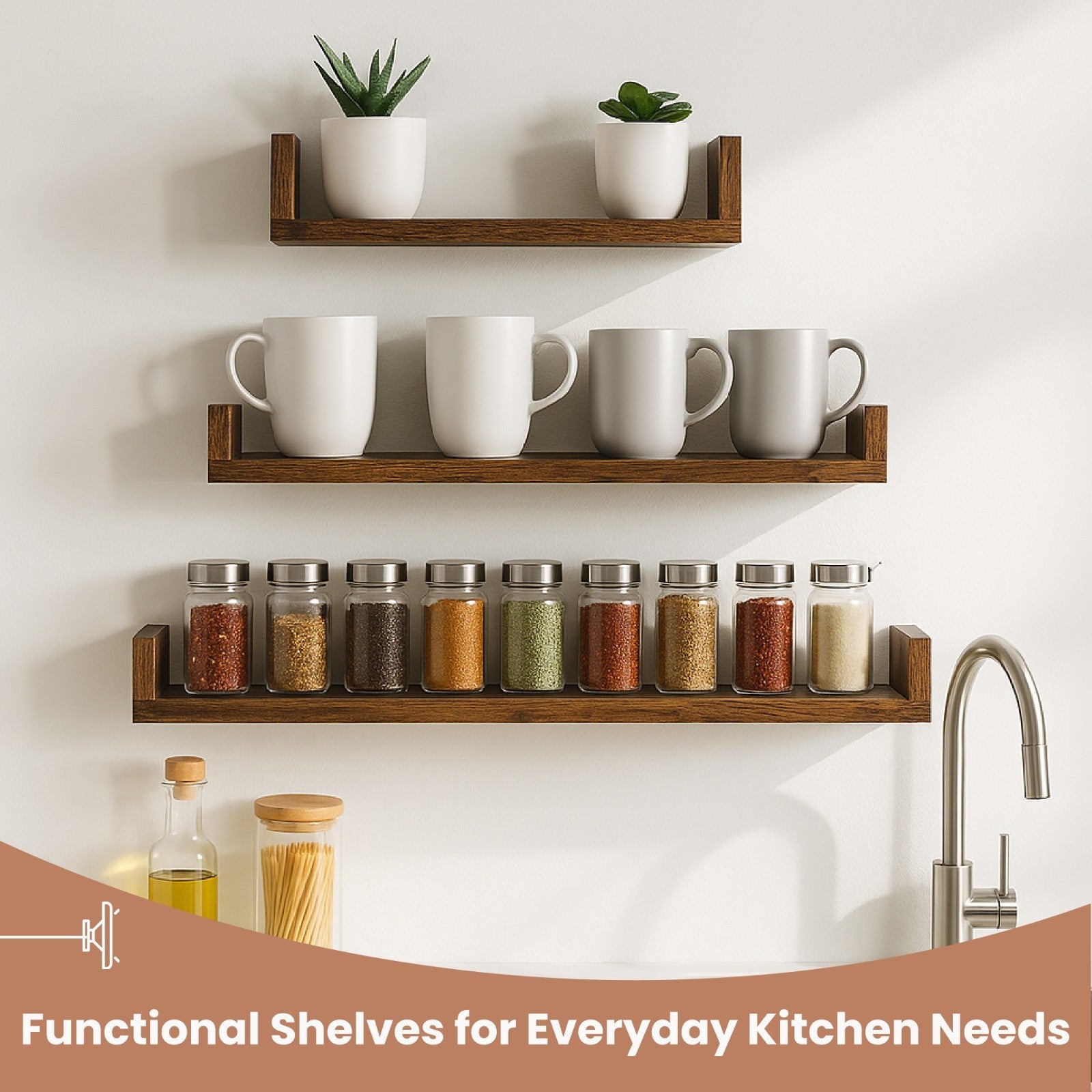 U Shaped Floating Shelve Wall Shelf Mounted Display Set Of3 Wooden Storage Shelf