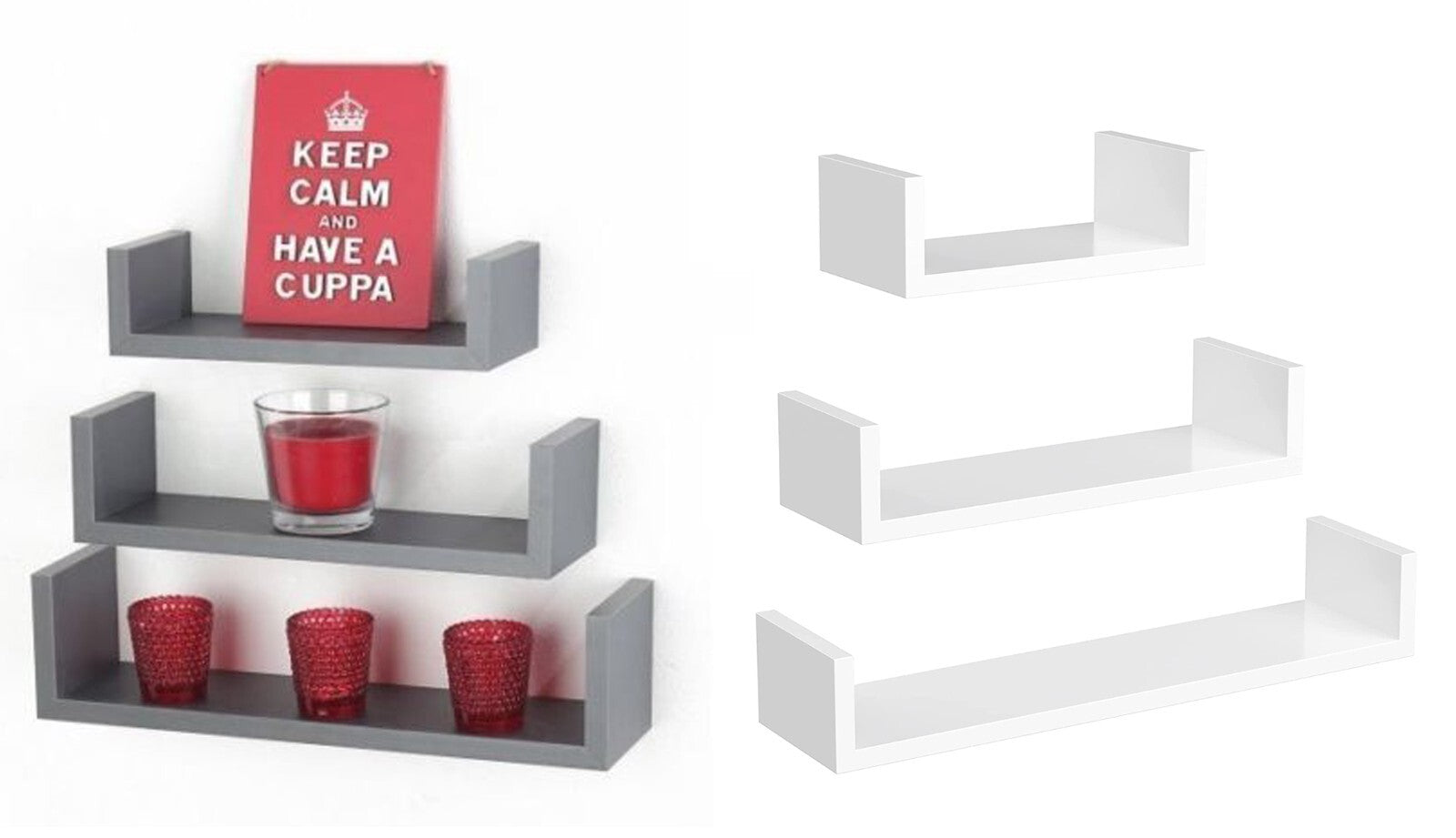 U Shaped Floating Shelve Wall Shelf Mounted Display Set Of3 Wooden Storage Shelf