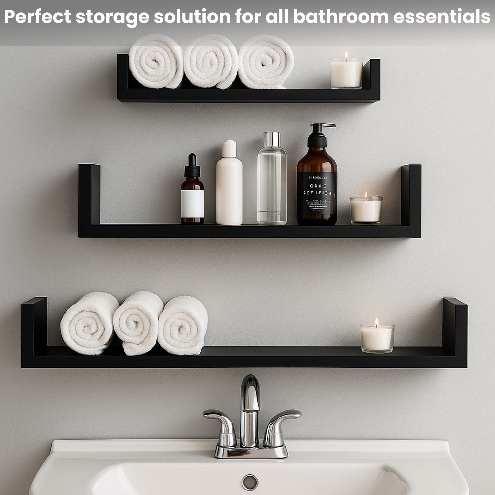 U Shaped Floating Shelve Wall Shelf Mounted Display Set Of3 Wooden Storage Shelf