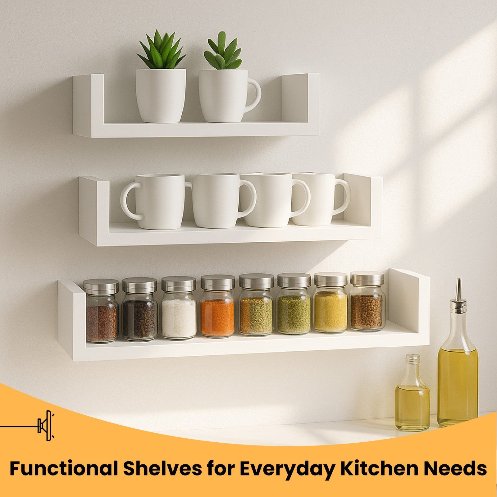 U Shaped Floating Shelve Wall Shelf Mounted Display Set Of3 Wooden Storage Shelf
