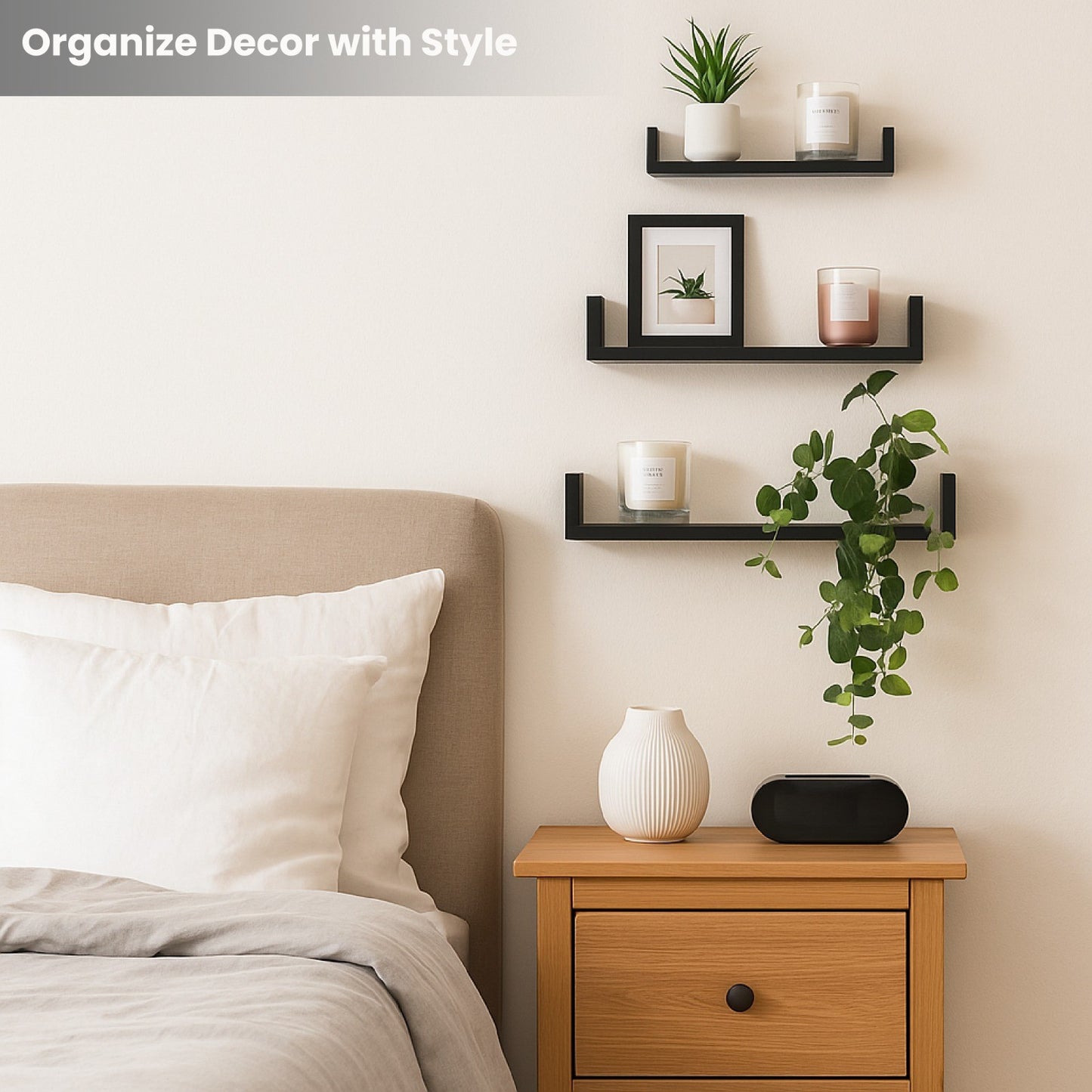 U Shaped Floating Shelve Wall Shelf Mounted Display Set Of3 Wooden Storage Shelf