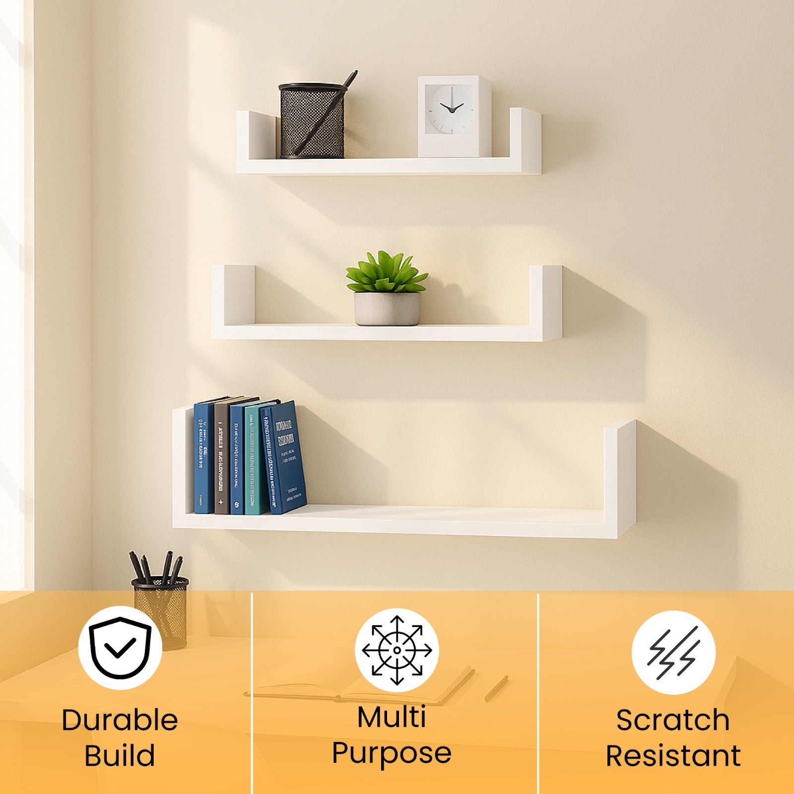 U Shaped Floating Shelve Wall Shelf Mounted Display Set Of3 Wooden Storage Shelf