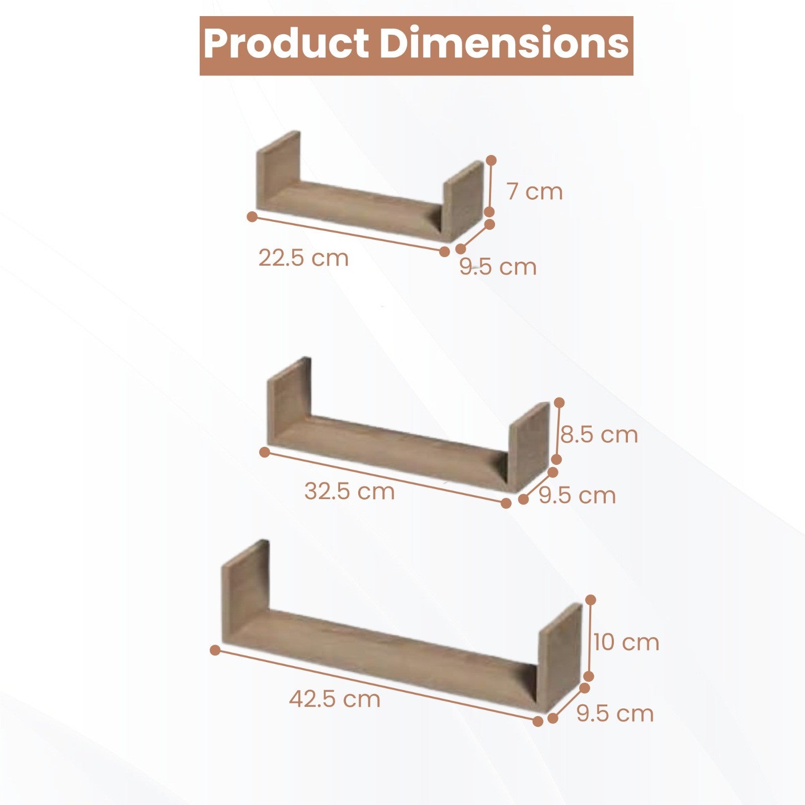 U Shaped Floating Shelve Wall Shelf Mounted Display Set Of3 Wooden Storage Shelf