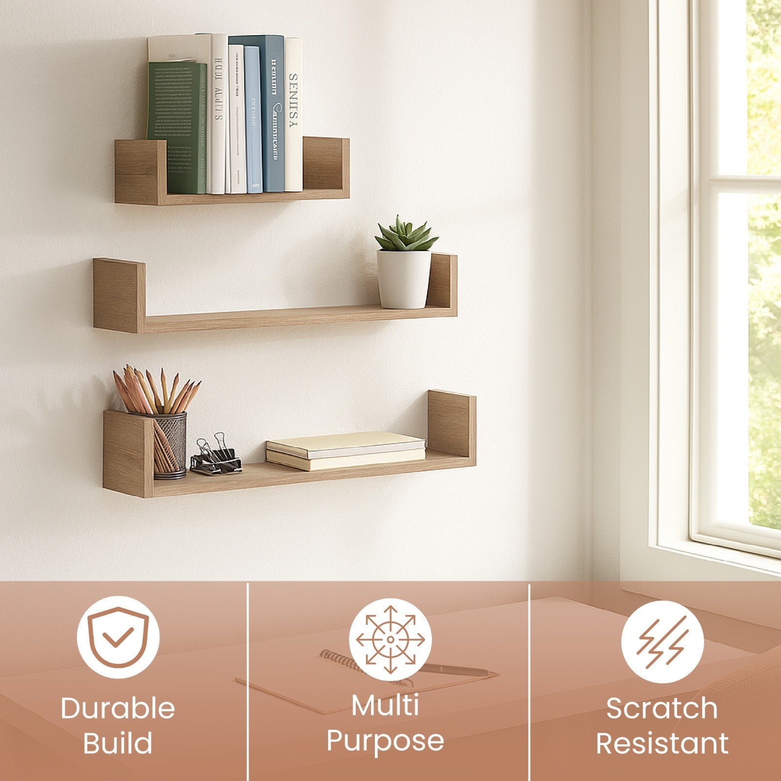 U Shaped Floating Shelve Wall Shelf Mounted Display Set Of3 Wooden Storage Shelf