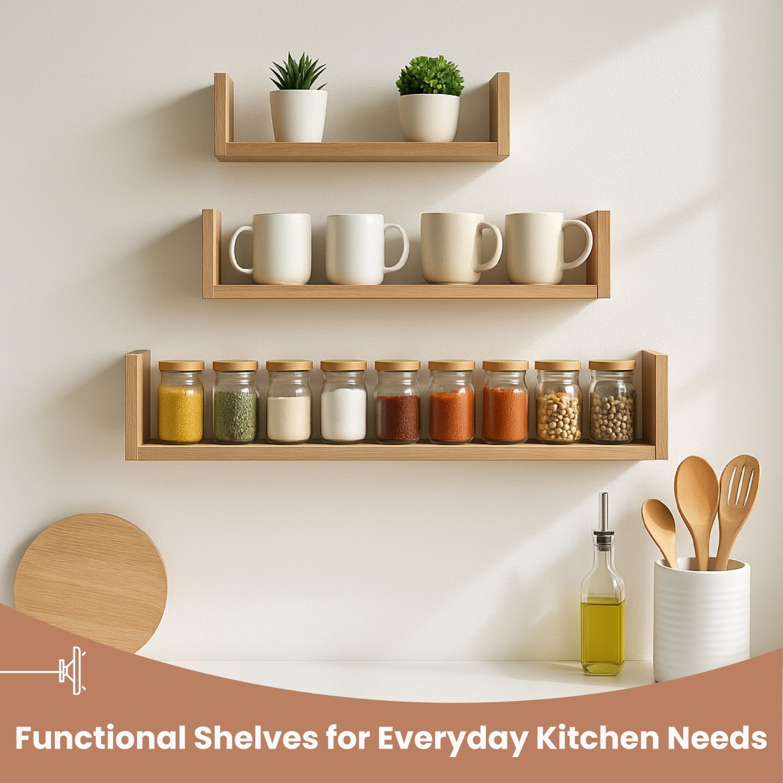 U Shaped Floating Shelve Wall Shelf Mounted Display Set Of3 Wooden Storage Shelf
