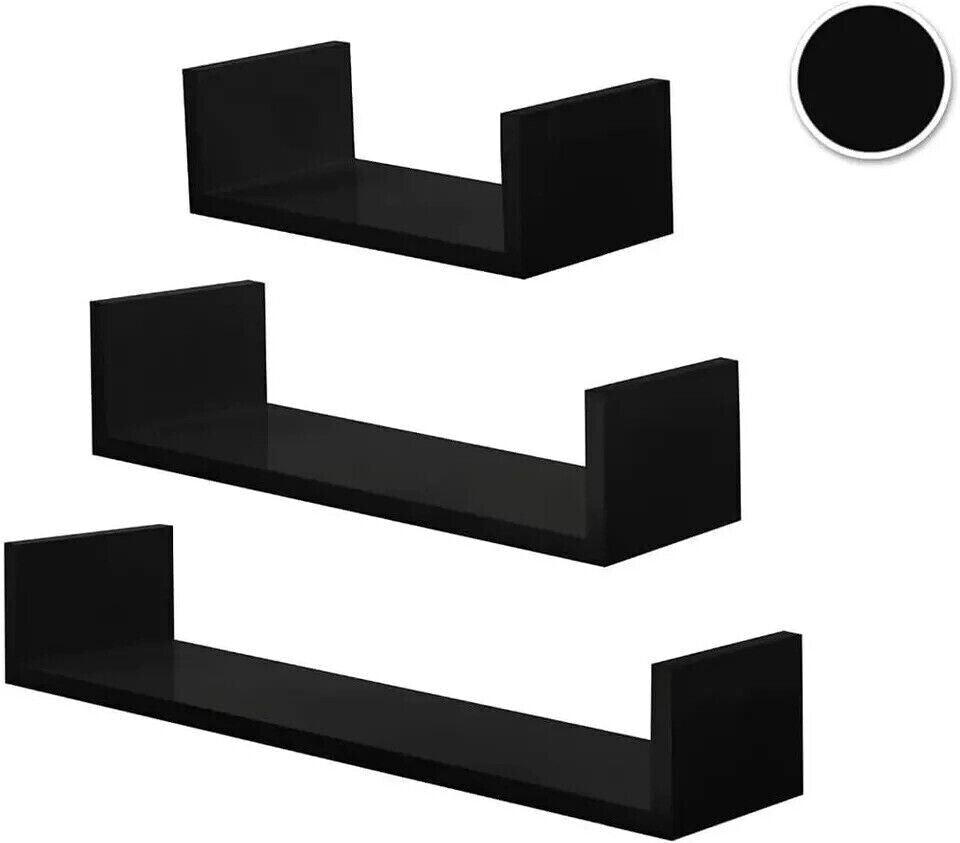 U Shaped Floating Shelve Wall Shelf Mounted Display Set Of3 Wooden Storage Shelf