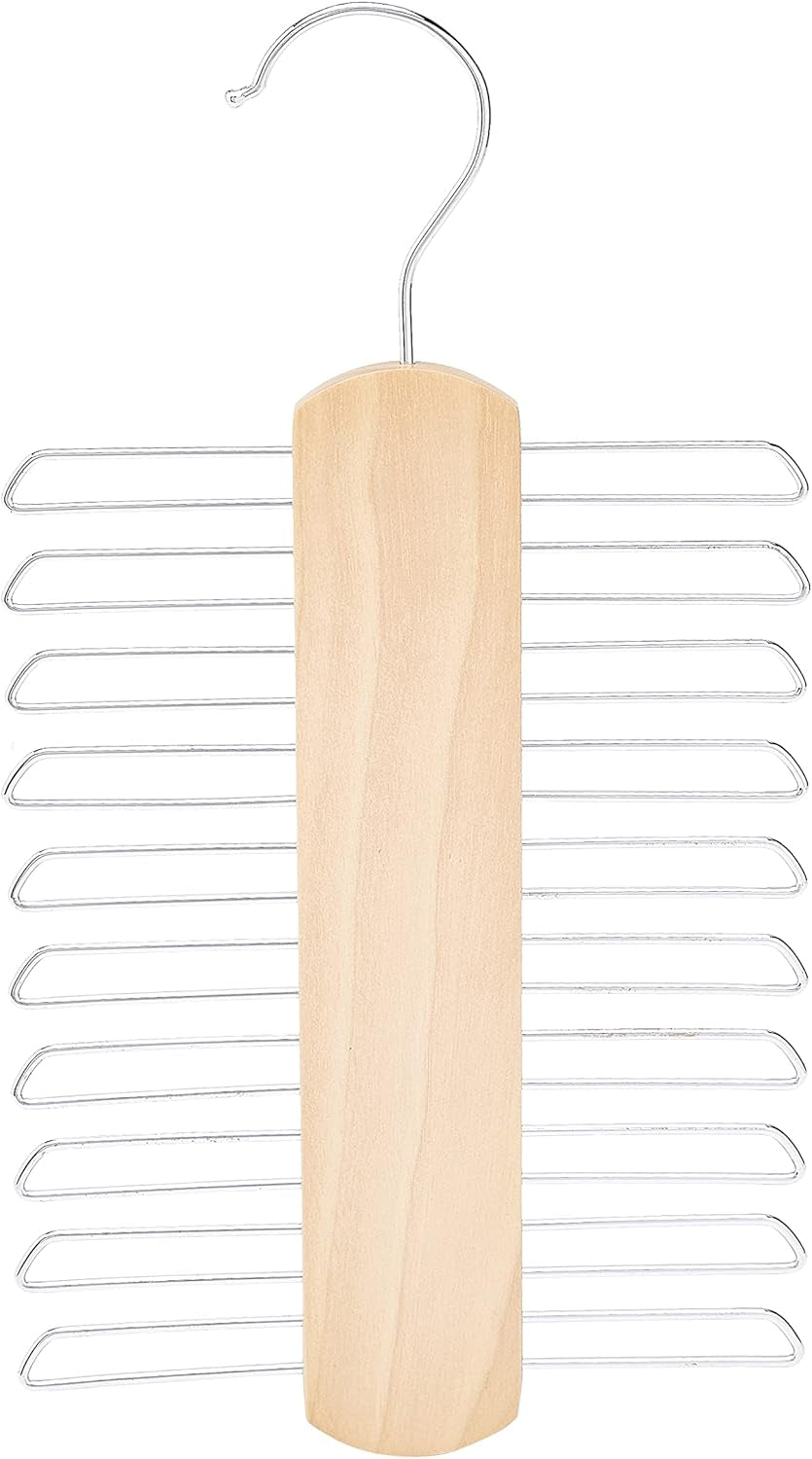 20 Bar Wooden Tie Hanger & Belt Rack, 2-Pack, 16 Cm, Natural
